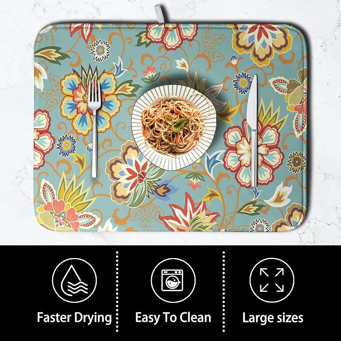 Boho Floral Kitchen Dish Drying Mat - Image 4