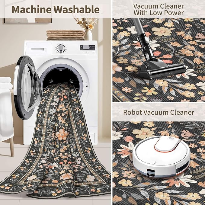 3x5 Rug for Entryway Bedroom, Floral Vintage Retro Boho Throw Rug, Non Slip & - Image 6