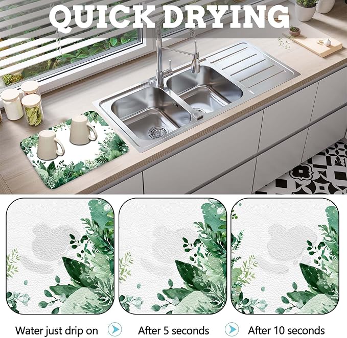 MCALK Green Leaves Dish Drying Mat - Image 2