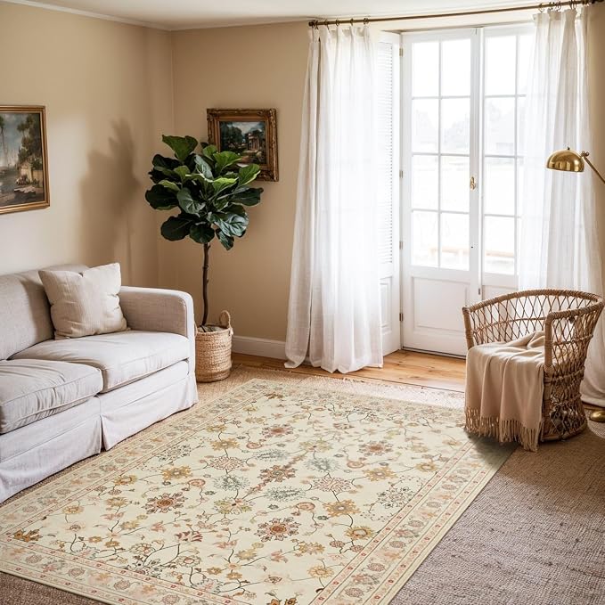 Floral Rug for Living Room Bedroom, 3x5 Washable Area Rug, Vintage Boho Throw - Image 3