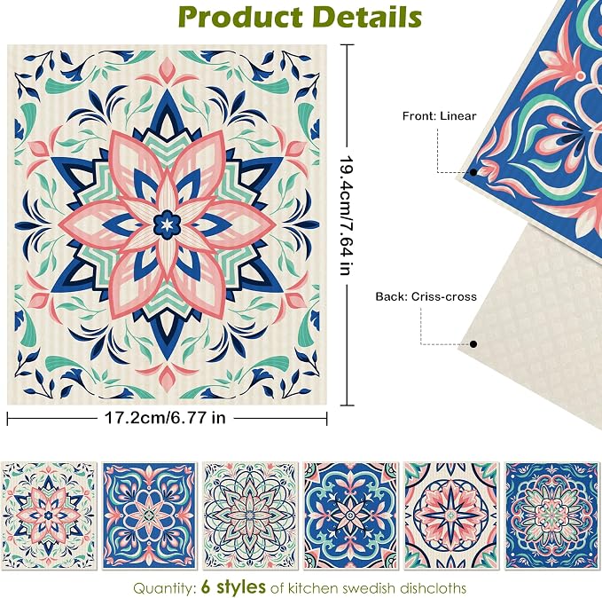 6 Packs Swedish Paper Cloths for Kitchen, Reusable Paper Towels Washable Dish - Image 2