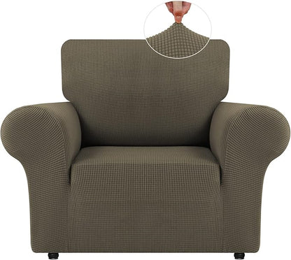LURKA Stretch Chair Sofa Slipcovers 1 Piece Couch Covers for Sofa Furniture Protector Full Sofa Covers with Elastic Bottom for Kids and Dog (Small, Khaki)