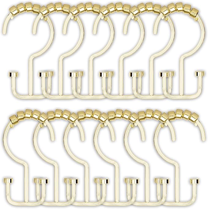 Utopia Alley HK1GD Deco Flat Double Roller Shower Curtain Hooks; Gold - Image 5