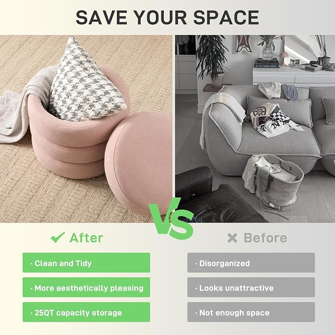 Round Ottoman with Storage Boucle Ottoman Stool Removable Lid - Image 4