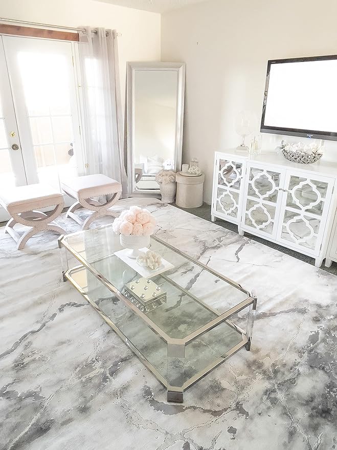 SAFAVIEH Craft Collection Area Rug - 8' Square, Grey & Silver, Modern Abstract Design, Non-Shedding & Easy Care, Ideal for High Traffic Areas in Living Room, Bedroom (CFT877G)