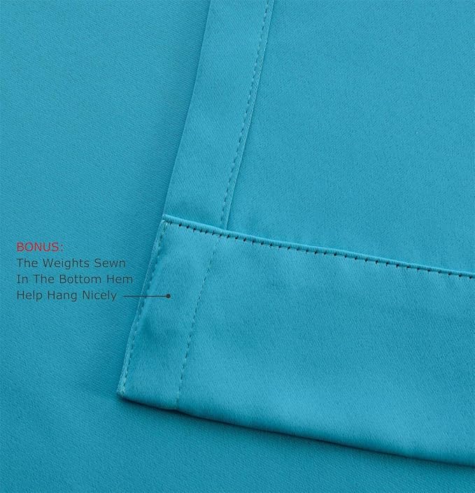 MIUCO Room Darkening Soild Grommet Window Blackout Curtains Panels for Bedroom 1 Pair 52x95 Inch Turquoise, Bonus 2 Tie Backs Included