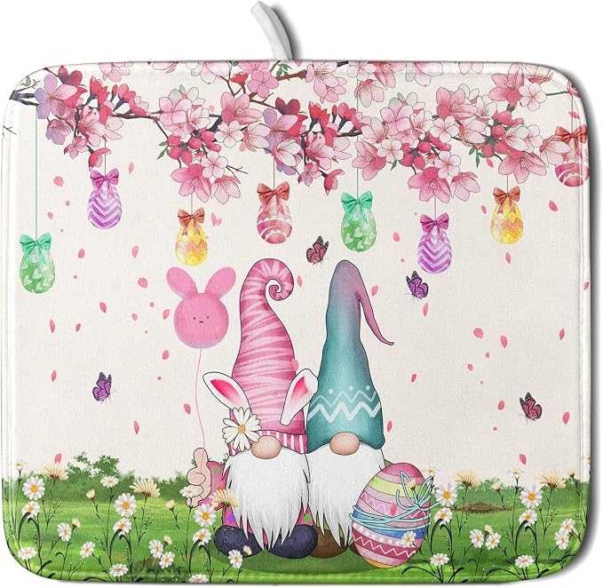 Giwawa Easter Gnome Dish Drying Mat Floral Eggs Bunny Kitchen Drainer Mat 16x18 by Giwawa