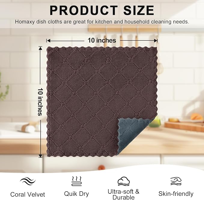 Homaxy 12 Pack Kitchen Cloths Dish Towels, Super Soft and Absorbent Dish Cloths - Image 3