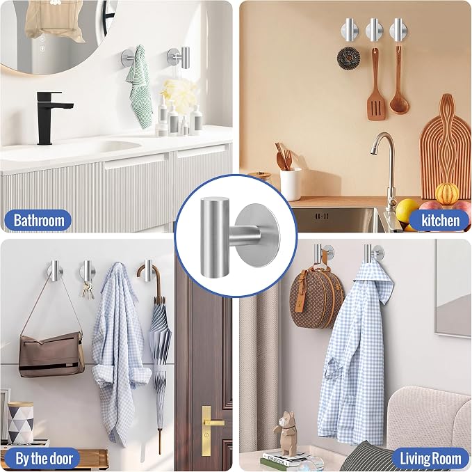 Adhesive Towel Hooks, Brushed Nickel SUS 304 Stainless Steel Heavy Duty Self - Image 4