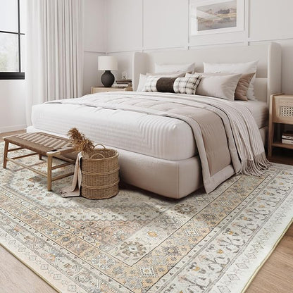 zesthome 5x7 Area Rugs - Ultra-Thin Washble Rug, Stain Resistant Anti Slip Backing Rugs for Living Room,Bedroom, Vintage Home Decor Area Rug
