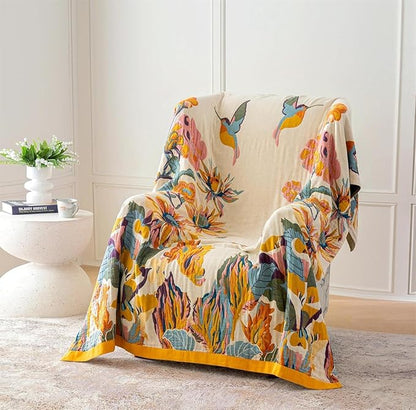 MSGKV Boho Throw Blanket for Couch and Sofa Cotton Cover for Living Room Floral Throw Cozy Blankets (D-Flower and Butterfly, 50" x 60"(Throw))