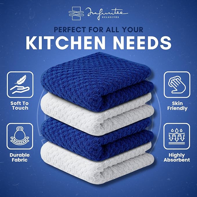 Infinitee Xclusives Premium Dish Cloth 100% Cotton 12 x 12 Inches |Pack of 4| - Image 5
