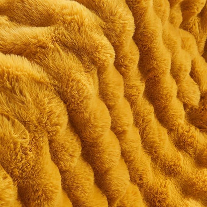 Lotus Karen Faux Fur Throw Blanket Ginger Yellow - Big Bubble Rabbit Fluff Blanket for Couch Bed Sofa,Softest Fluffy Fuzzy Cozy Blanket,Thick Furry Plush Shaggy Warm Blankets for Women,90x90 Inches
