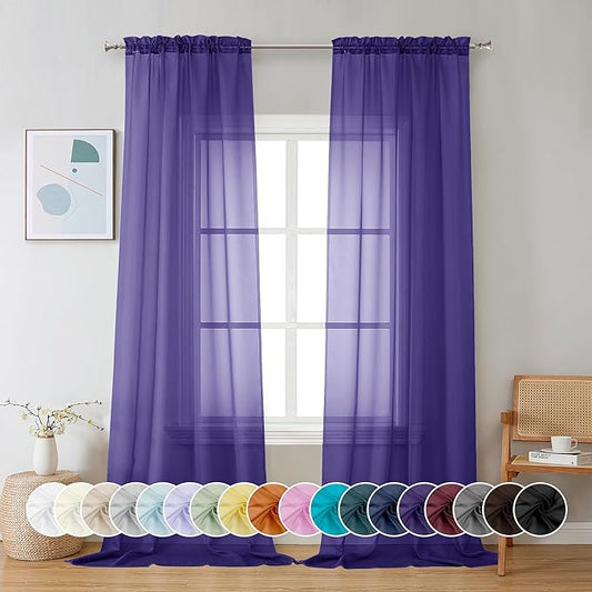 Chyhomenyc Purple Sheer Curtains 96 inches Long 2 Panels, Light Filtering Soft by Chyhomenyc