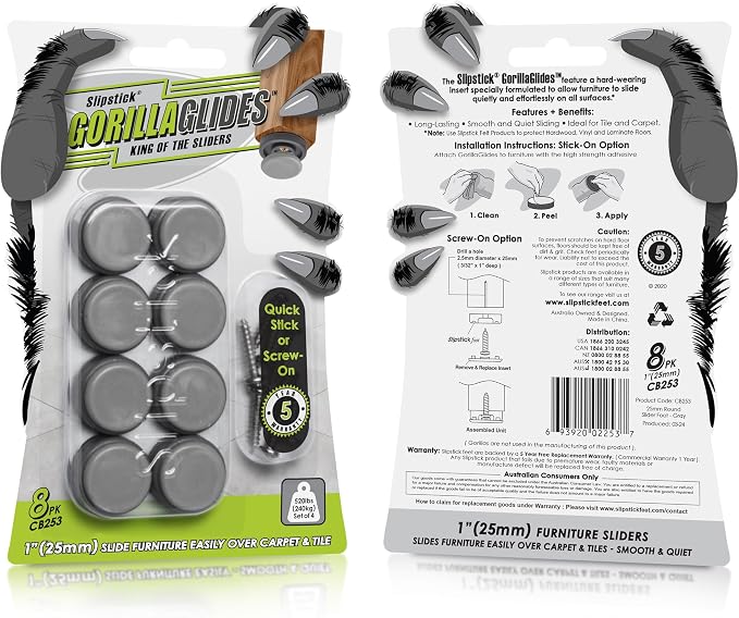 GorillaGlides CB253 1 Inch Chair Sliders/Furniture Glide Floor Protectors - Image 2