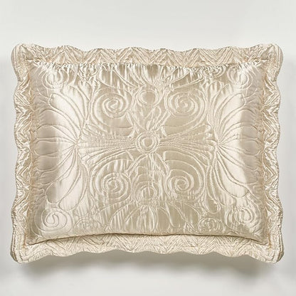 Touch of Class Portia Luxury Bedding | Soft Pearl | Premier Quilted Polyester Satin | Romantic Hand Guided Machine Quilted Scroll Design 3 Piece Set: Queen Oversized Bedspread and 2 Standard Shams