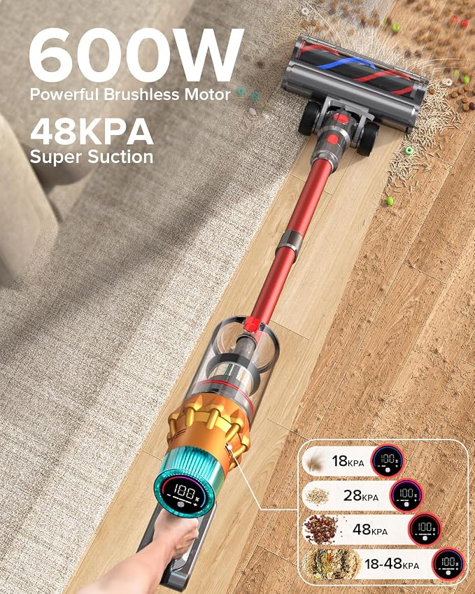 S8 Cordless Vacuum Cleaner, 600W 48Kpa Up to 65mins Stick Vacuum Rechargeable - Image 2