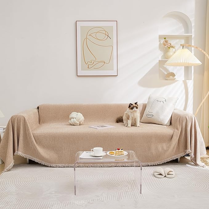 MEETSKY Couch Cover Sofa Covers for Sectional Sofa Universal Fit for Couch 2 Seat, Thick Washable Sofa Slipcover Large, 71"x 102", Khaki