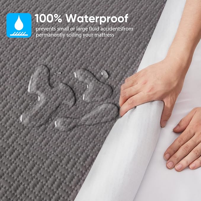Hanherry 100% Waterproof Queen Size Mattress Protector, Rayon Made from Bamboo - Image 3