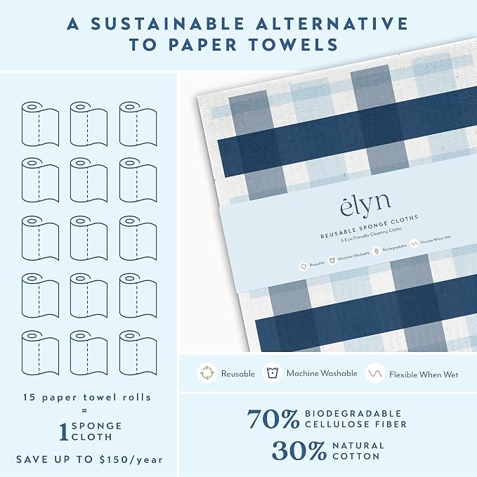 ELYN Swedish Dishcloths, Reusable & Washable Sponge Cloths, Absorbent Cleaning - Image 3