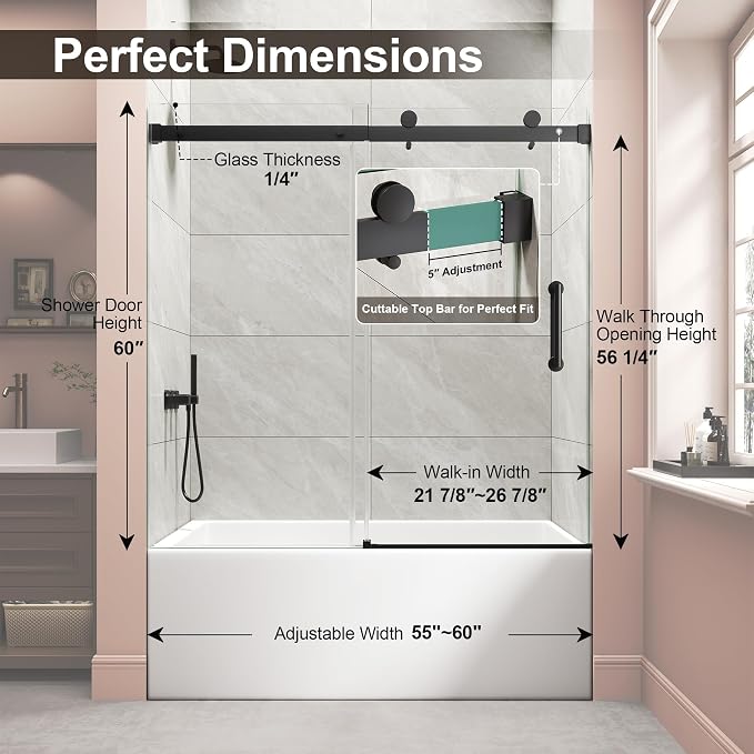 Frameless Bathtub Shower Door, Tub Sliding Door - Image 2