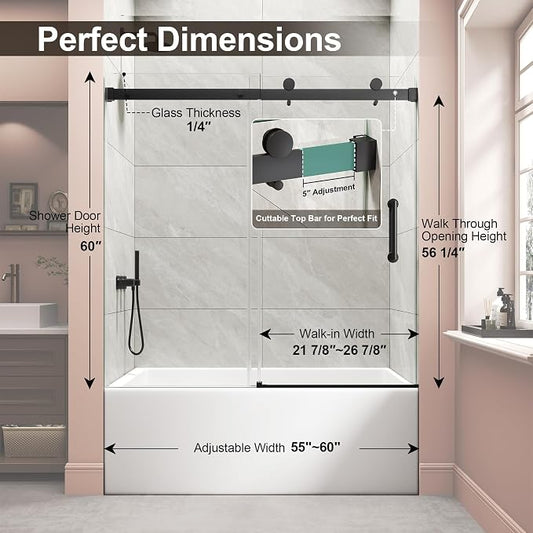 Frameless Bathtub Shower Door, Tub Sliding Door - Image 2
