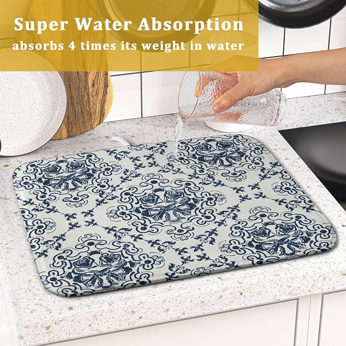 Bohemian Grey Retro Dish Drying Mat - Image 7