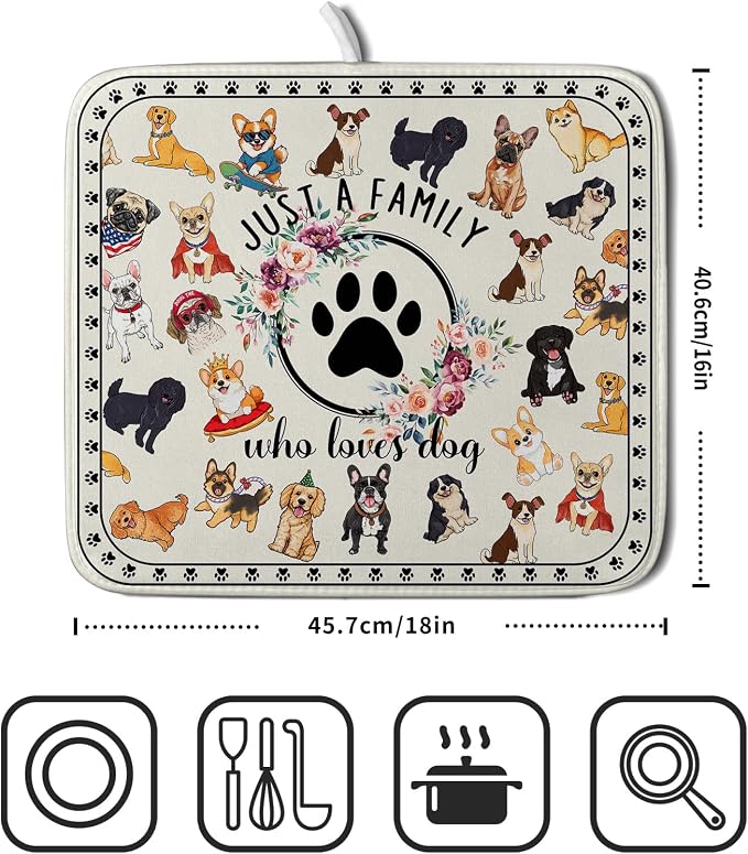 Lovely Dogs Dish Drying Mat Absorbent Printed Drying Pad - Image 2