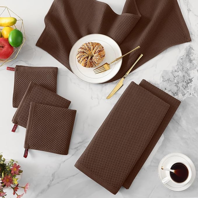 Kitinjoy 100% Cotton Waffle Weave Kitchen Hand Towels - Image 3