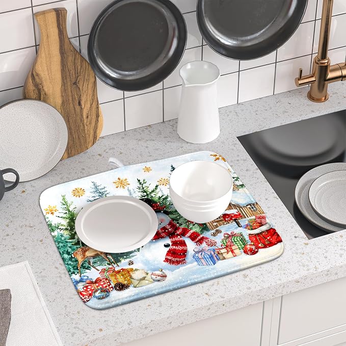 Christmas Kitchen Drying Mat 16 x 18 Inch Winter Snowflake Drying Pad Snowman - Image 6