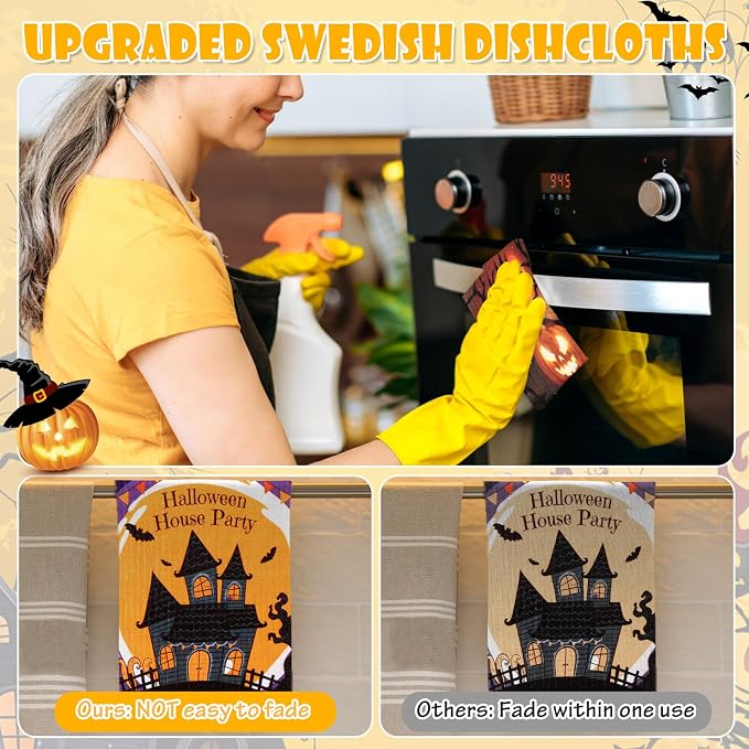 Lucomb 8 Pack Halloween Swedish Dishcloths Reusable, Kitchen Sponges Soft - Image 3