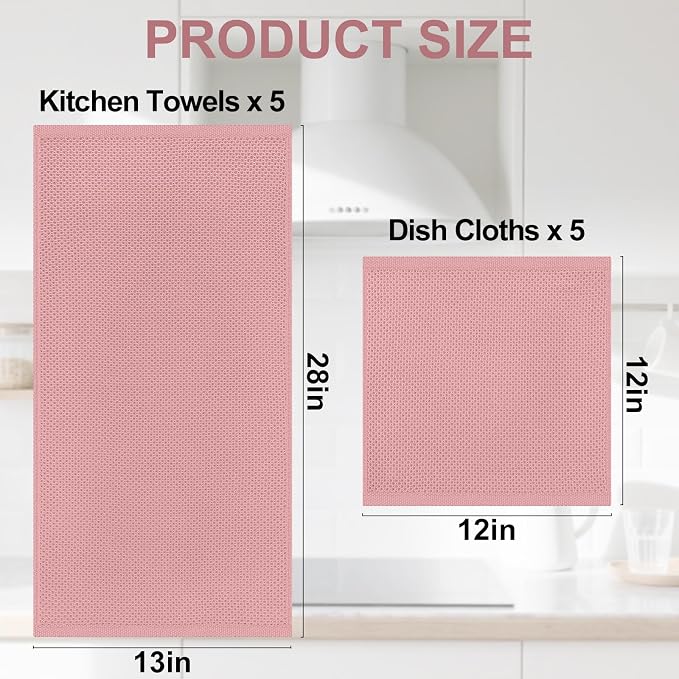 Homaxy 100% Cotton Kitchen Towels and Dishcloths Set, 12 x 12 Inches and 13 x - Image 4