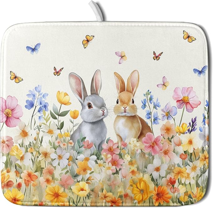 Spring Easter Rabbit Dish Drying Mat by Sweetshow