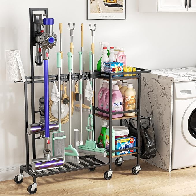 Housolution Cleaning Utility Cart on Wheels, Vacuum Stand Compatible - Image 2