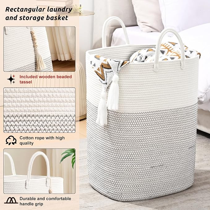 Woven Laundry Basket for Clothes, 80L Large Rectangle Laundry Hampers - Image 3