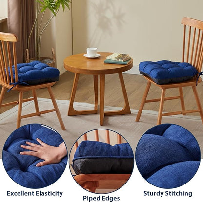 Chair Cushions for Dining Chairs, Seat Cushions for Kitchen Chairs, Indoor Seat Cushions with Ties, Tufted Foam Chair Pads, Non Slip Chair Cushions Set of 6, 15.5" x 15.5" x 4", Navy Blue