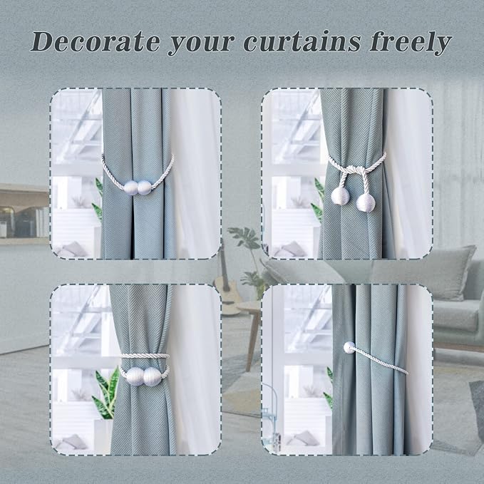 Hion Magnetic Curtain Tiebacks White 4 Pack, Curtain Tiebacks Buckles Holdbacks - Image 4