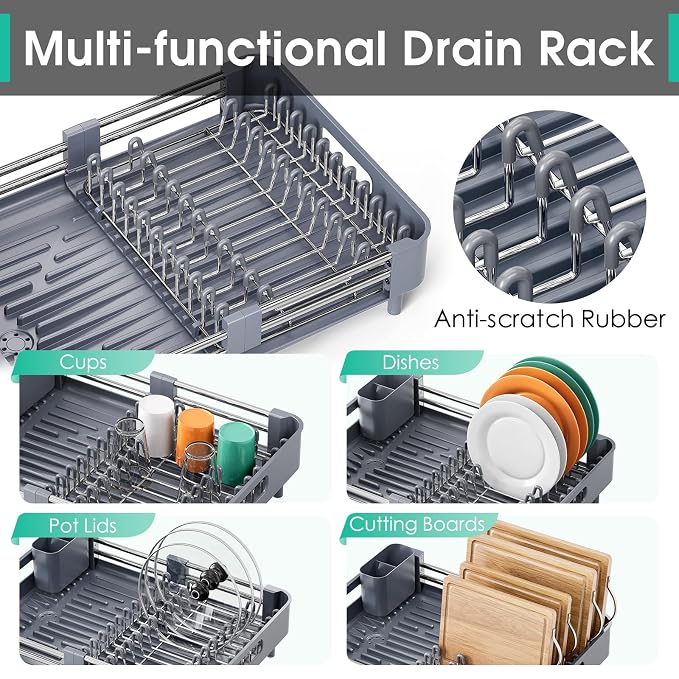 Dish Drying Rack for Kitchen Counter, Extendable Dish Rack - Image 4
