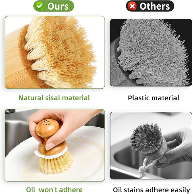 SUBEKYU Dish Brush, Bamboo Dish Scrubber Brush Set - Image 5