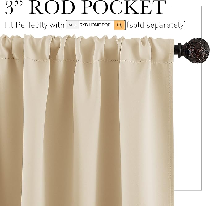 RYB HOME Room Darkening Short Curtains - Image 2