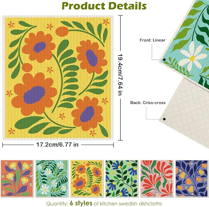 6 Packs Swedish Paper Cloths for Kitchen, Reusable Paper Towels Washable Dish - Image 2