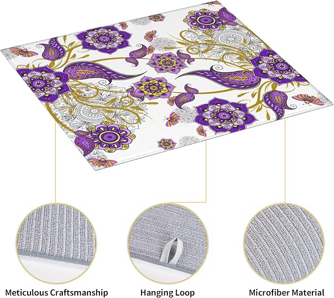 Boho Floral Dish Drying Mat for Kitchen Counter Washable Absorbent Reversible - Image 3