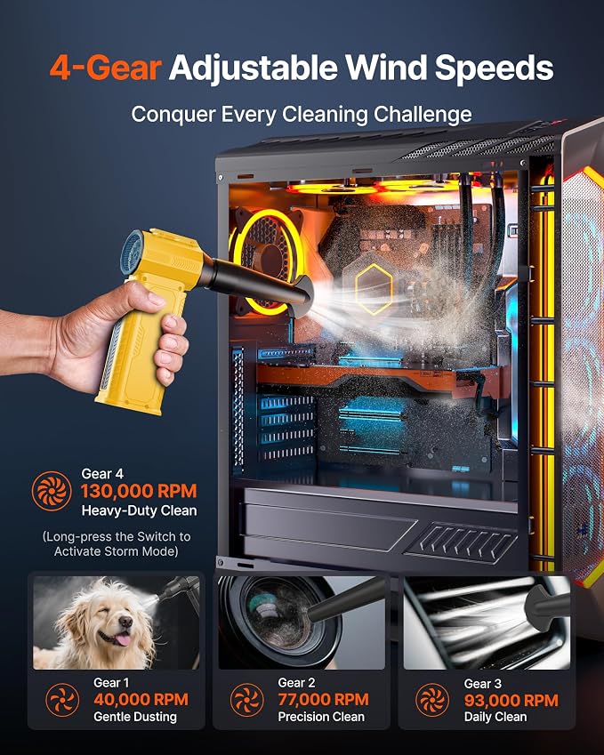 Compressed Air Duster, 000RPM Ultra-Powerful Cordless Electric Air Duster - Image 4