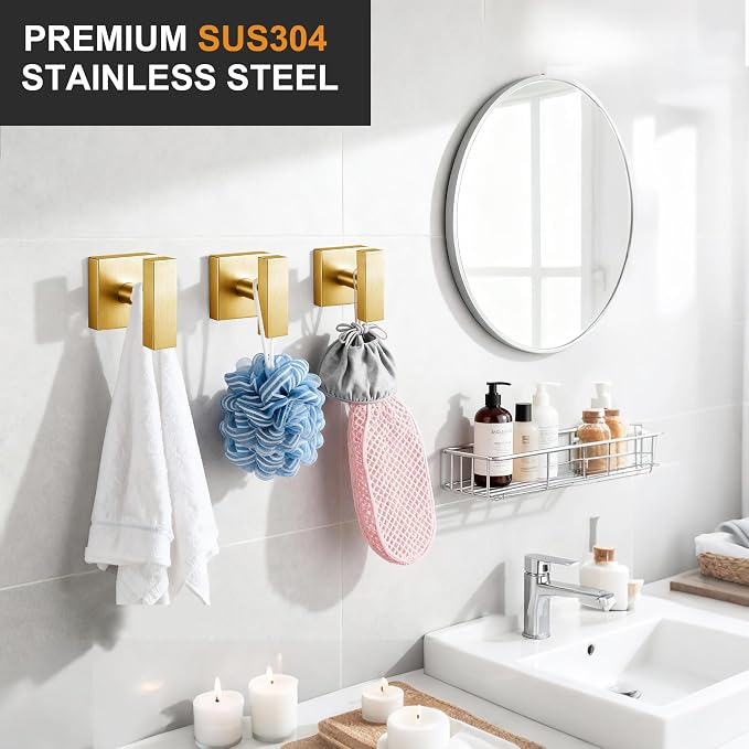 Towel Hooks for Bathrooms, Brushed Gold Towel Hook for Kitchen Bathroom - Image 2