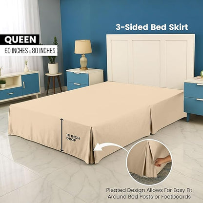 Utopia Bedding Queen Bed Skirt - Soft Quadruple Pleated Ruffle - Easy Fit with 16 Inch Tailored Drop - Hotel Quality, Shrinkage and Fade Resistant (Queen, Beige)