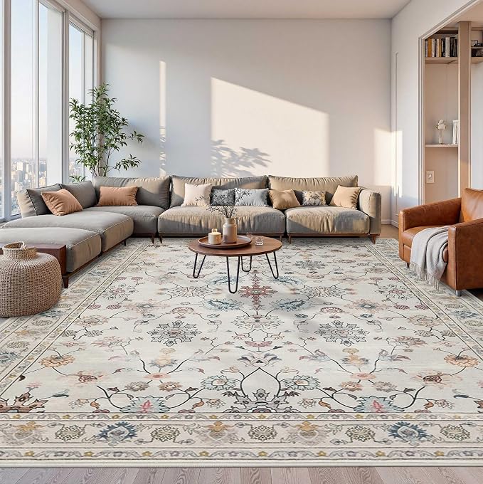 10x14 Rugs for Living Room & Bedroom, Floral Washable Rug, Boho Area Rug - Image 2