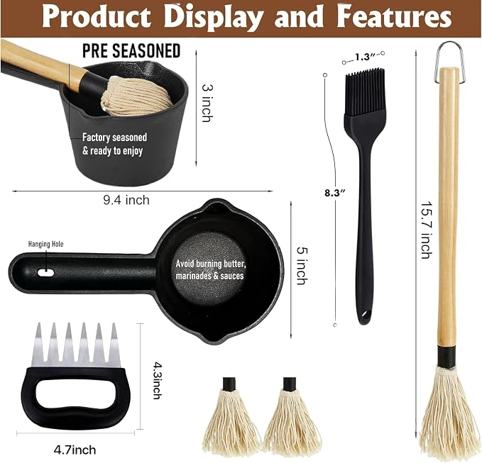 BBQ Mop Brush and Cast Iron Basting Pot - Image 2