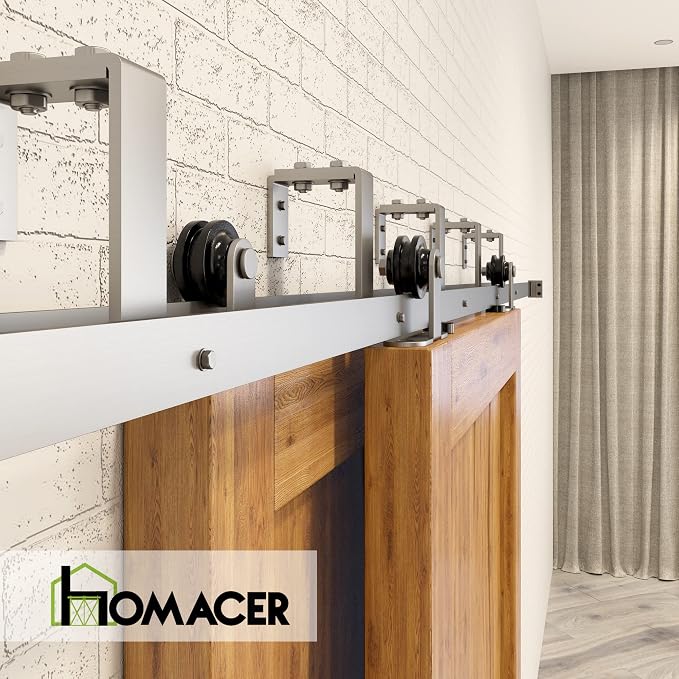 Homacer Brushed Nickel Double Track U-Shape Bypass Sliding Barn Door Hardware - Image 6