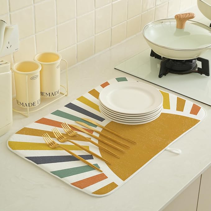 Summer Dish Drying Mats 18x24 Inch Rainbow Sun Stripes Yellow Sunshine - Image 3