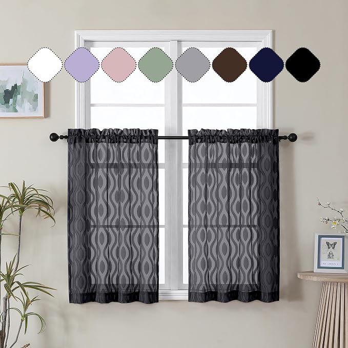 Aiyufeng Black Sheer Curtains Tiers 36 Inch Length 2 Panels Set, Airy by Aiyufeng